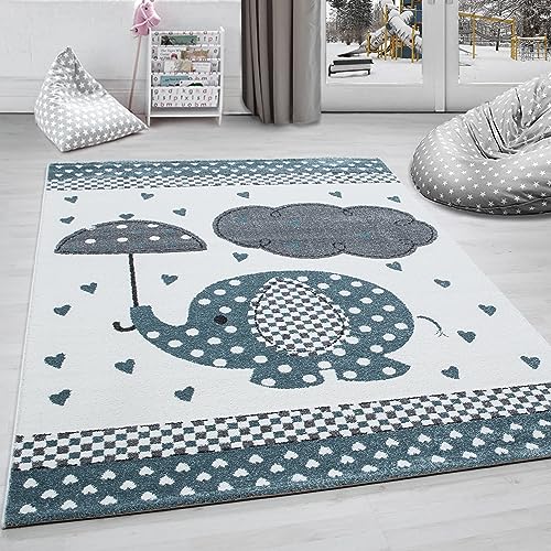 Carpettex Elefant Kinderteppich Blau 80x150 cm