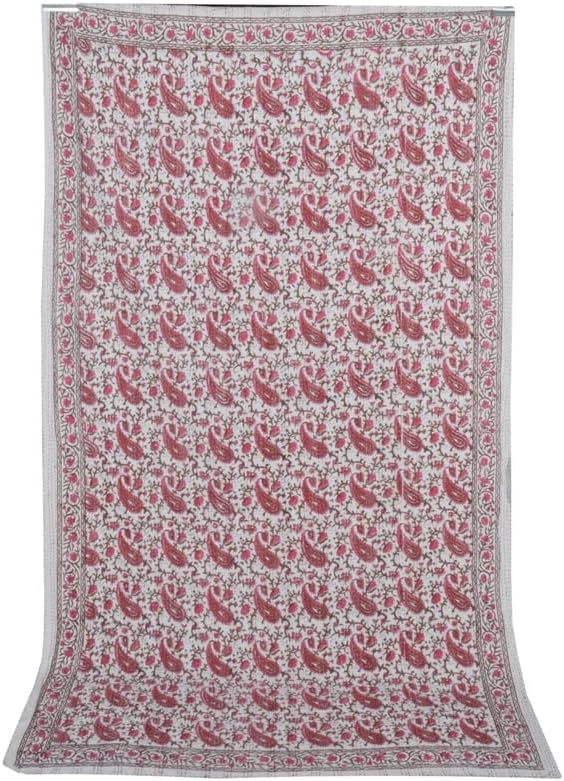 Indian Cotton Block Print Kantha Quilt Twin Size/Queen Size Kantha Quilt Twin Coverlet Quilt Throw Bohemain Bedspread Blanket (Pink, Twin)