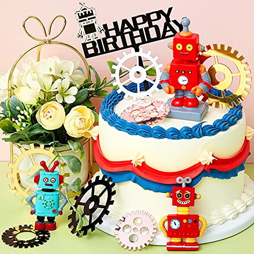 11 Pieces Robot Cake Toppers For Boys Robot Birthday Cake Topper Gear Happy Birthday Robot Cake Cupcake Decorations Robot Themed Party Decorations Robot Figurine For Robot Birthday Party Supplies #TOP4