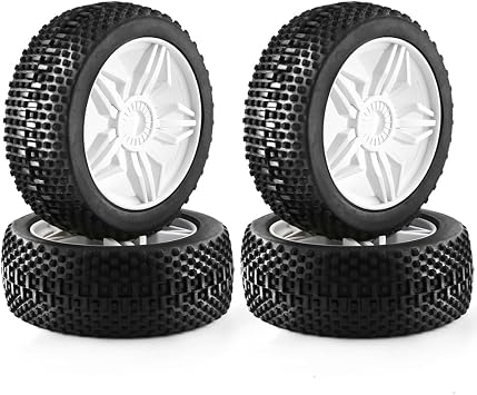 1/8 RC Buggy Tyre Plastic Rim 17mm Hex Hubs RC Racing Off Road Rubber Tires Compatible with RC Car Truck Truggy Kyosho HSP HPI WLtoys ARRMA Kyosho MP10 HOBAO Buggy 4WD 4PCS White