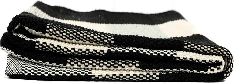 🔥 Flаѕh Sаlе Dave Z-ONE Cotton Rug Hand-Woven Checkered Carpet Braided Kitchen Mat Black and White Floor Rugs Living Room Area Rug, 4' x 6'