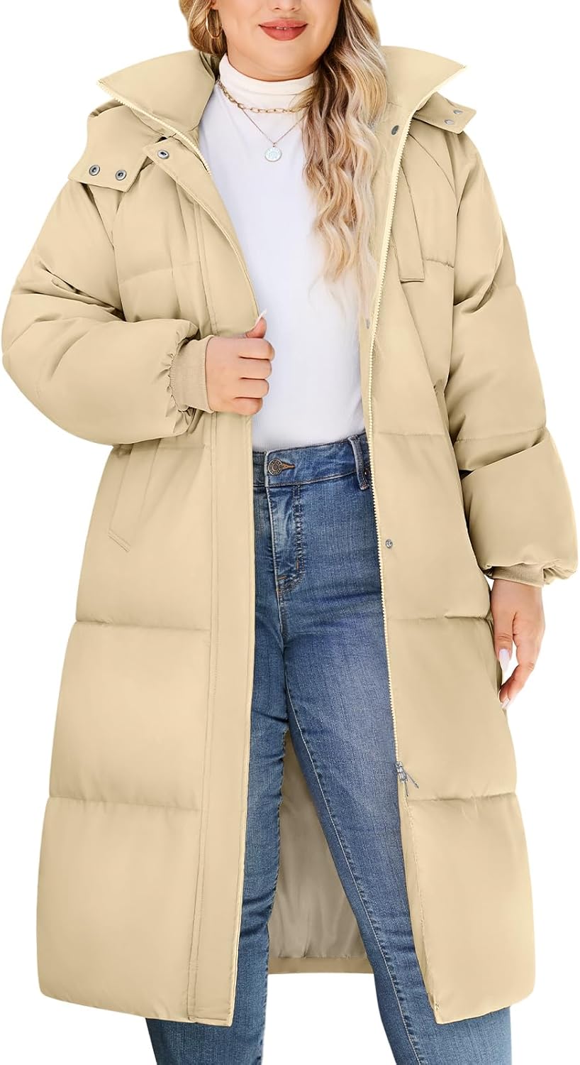 HEEKPEK Womens Plus Size Winter Coats Long Puffer Jackets Hooded Quilted Water Repellent Warm Trendy Parka Outerwear 2025