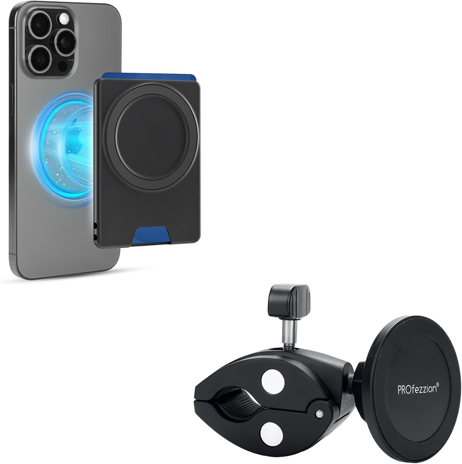 PROfezzion Magnetic Wallet with Double Magnets + Phone Holder Mount Magnetic Accessories