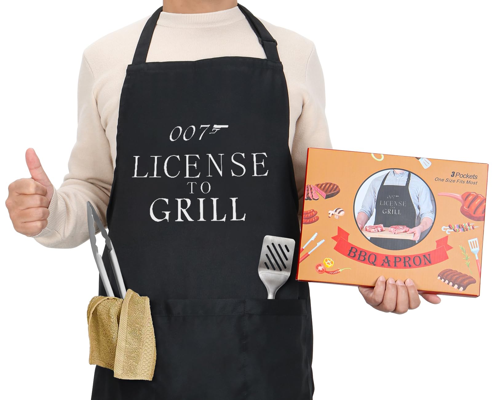 YuanDe Black Grilling Apron with Pockets, Funny ...