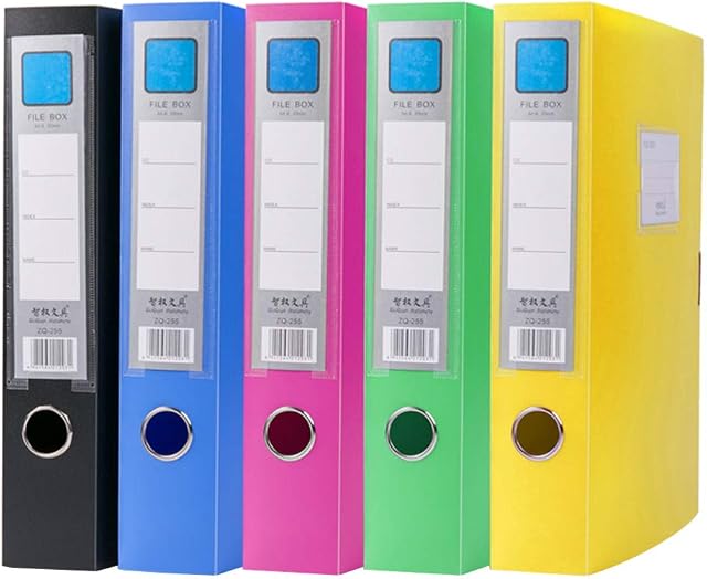 NUOBESTY 5 Pcs Assorted Colour Box Files Colorful File Holders Plastic Document Boxes Folding File Storage Case Organizer for Office Home School / 32 x 23.6 x 5.5cm