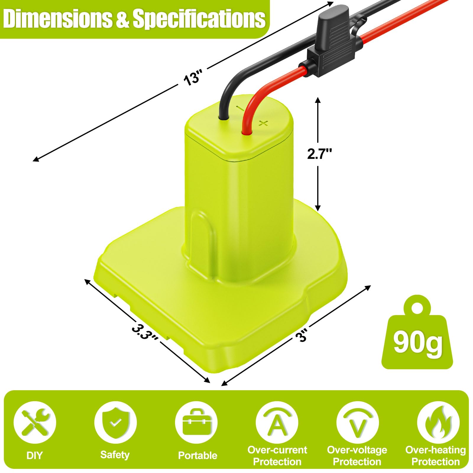 Power Wheel Adapter Compatible for Ryobi 18V Battery with 30A Fuse & Wire terminals, Power fit for 14 Gauge Robotics, DIY, Fit for 18V P108 P107 P102 P100
