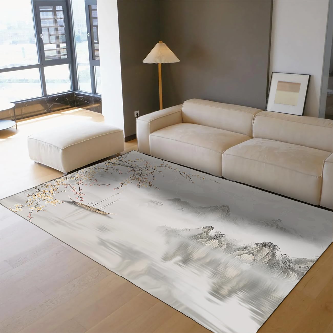 Tapis de chambre lavable au style paysager chinois traditionnel