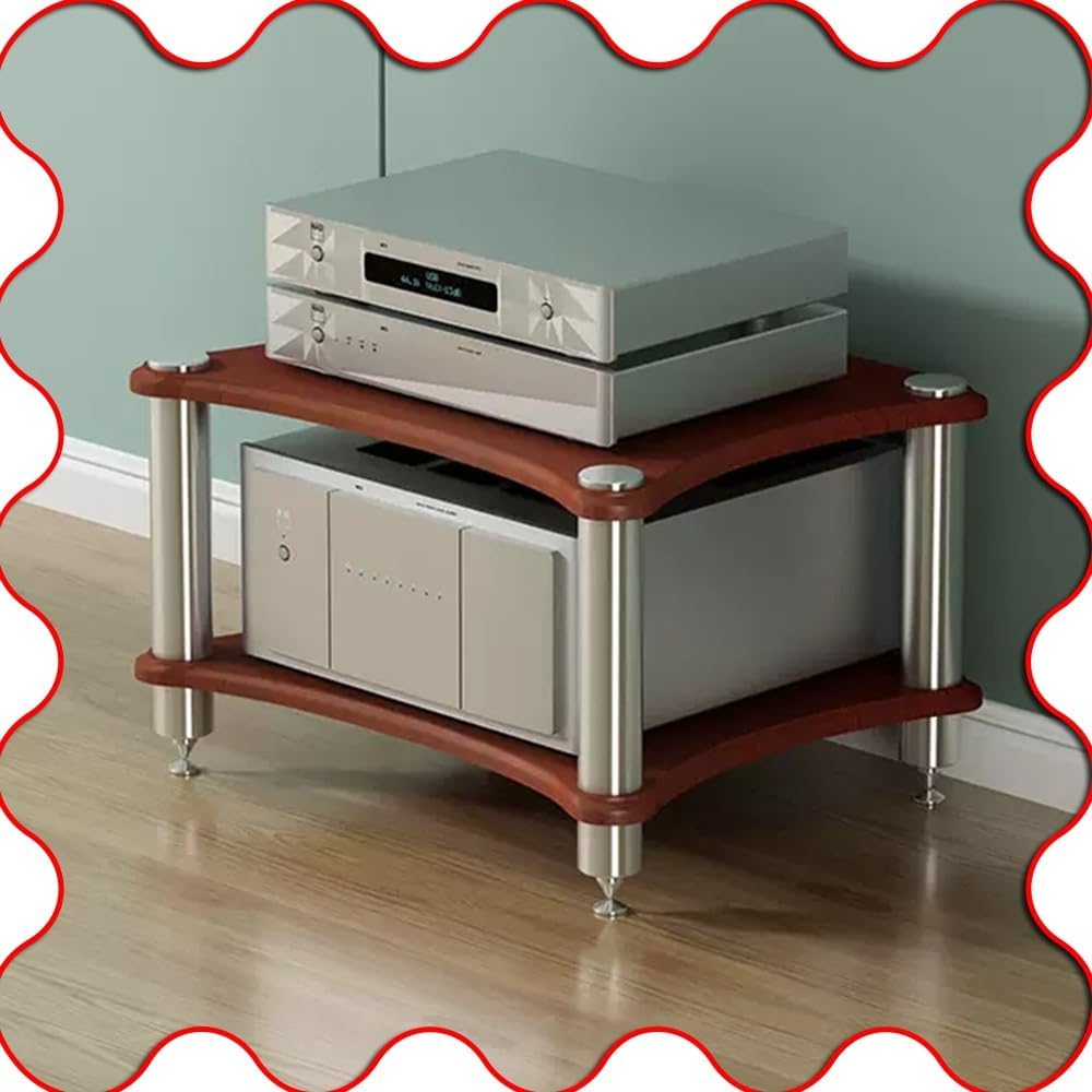 Modern 4-Tier Audio Video Media Stand - Teak Multi-Function Stereo Shelf & 2-Tier Cabinet with Shock Absorbing Pads for Home Entertainment Storage