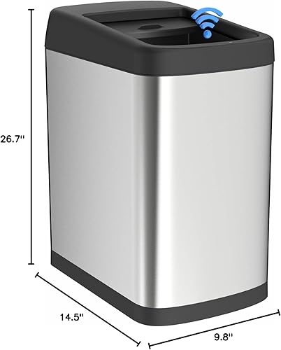 Miniatura 8 de ELLO&ALLO Bote de basura de cocina de 13 galones con tapa enrollable, sensor de movimiento automático sin contacto, cubo de basura rectangular,