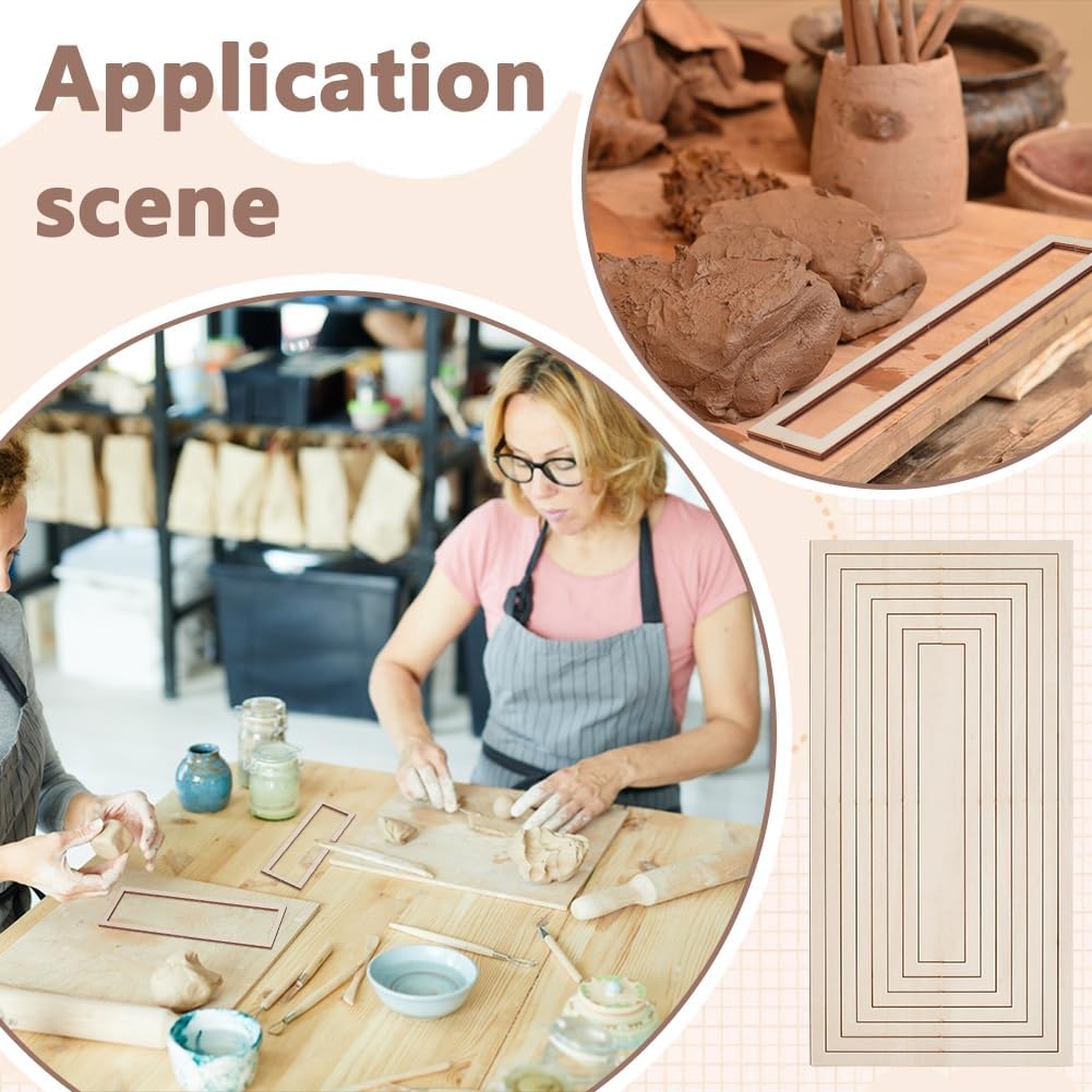 UNICRAFTALE 8Pcs Ceramics Plate Forming Molds Rectangle Pottery Tools Wooden Concentric Geometric Figure Rail Set Clay Molds DIY Dish Slump Mold for Ceramic Cutting and Printing Blank Modeling