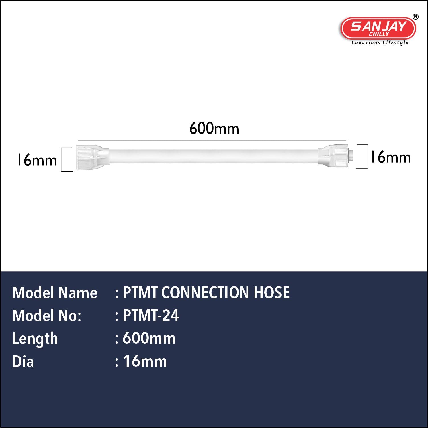 Sanjay Chilly 24 Inches PTMT Connection Pipe Heavy Duty Suitable for Geysers Hot & Cold Mixer Water Counter top Faucets in Toilet Water Taps in Bathroom & Sink White 1