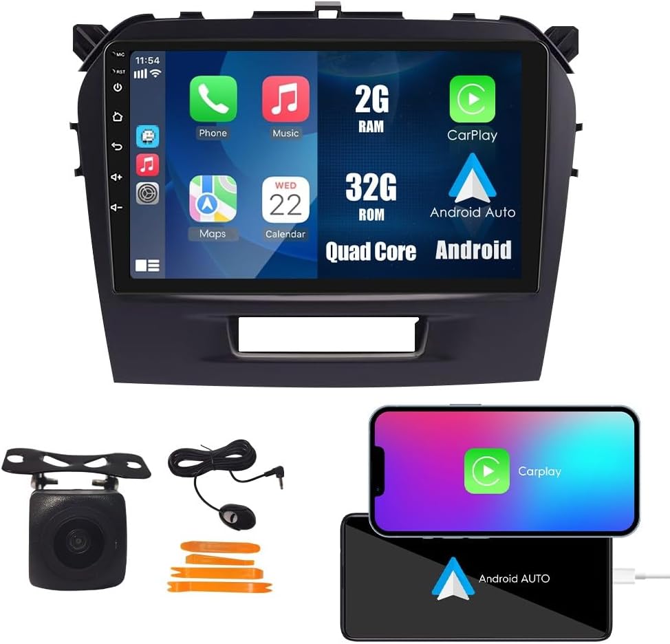 Car CarPlay Android Auto Navigation Stereo GPS Radio Reverse Camera Display 9" IPS Touchscreen Headunit Tablet Pad Media Player for Suzuki Vitara 2015-2019, if Applicable Quad Core 2G+32G