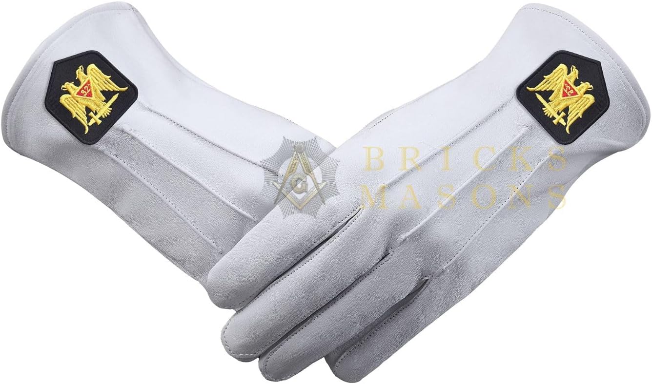 BRICKS MASONS 32nd Degree Scottish Rite Glove - Leather With Gold Double Eagle