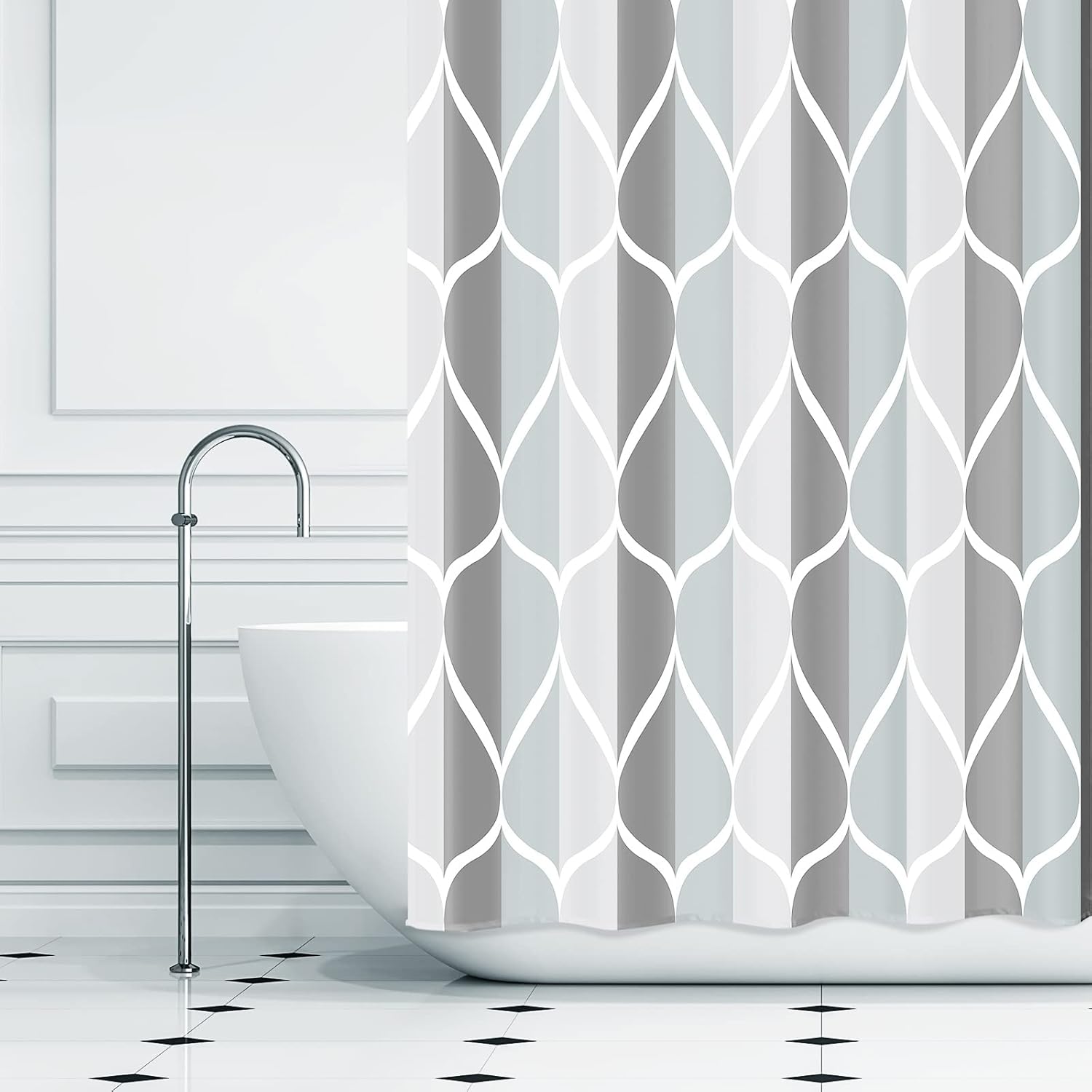 Gelbchu Grey Bath Shower Curtain,Waterproof Design and Polyester,Quick-Drying,Weight Hem,Extra Long Shower Curtain Set for Bathroom W 72 x H 84,Machine Washable with 12 Hooks