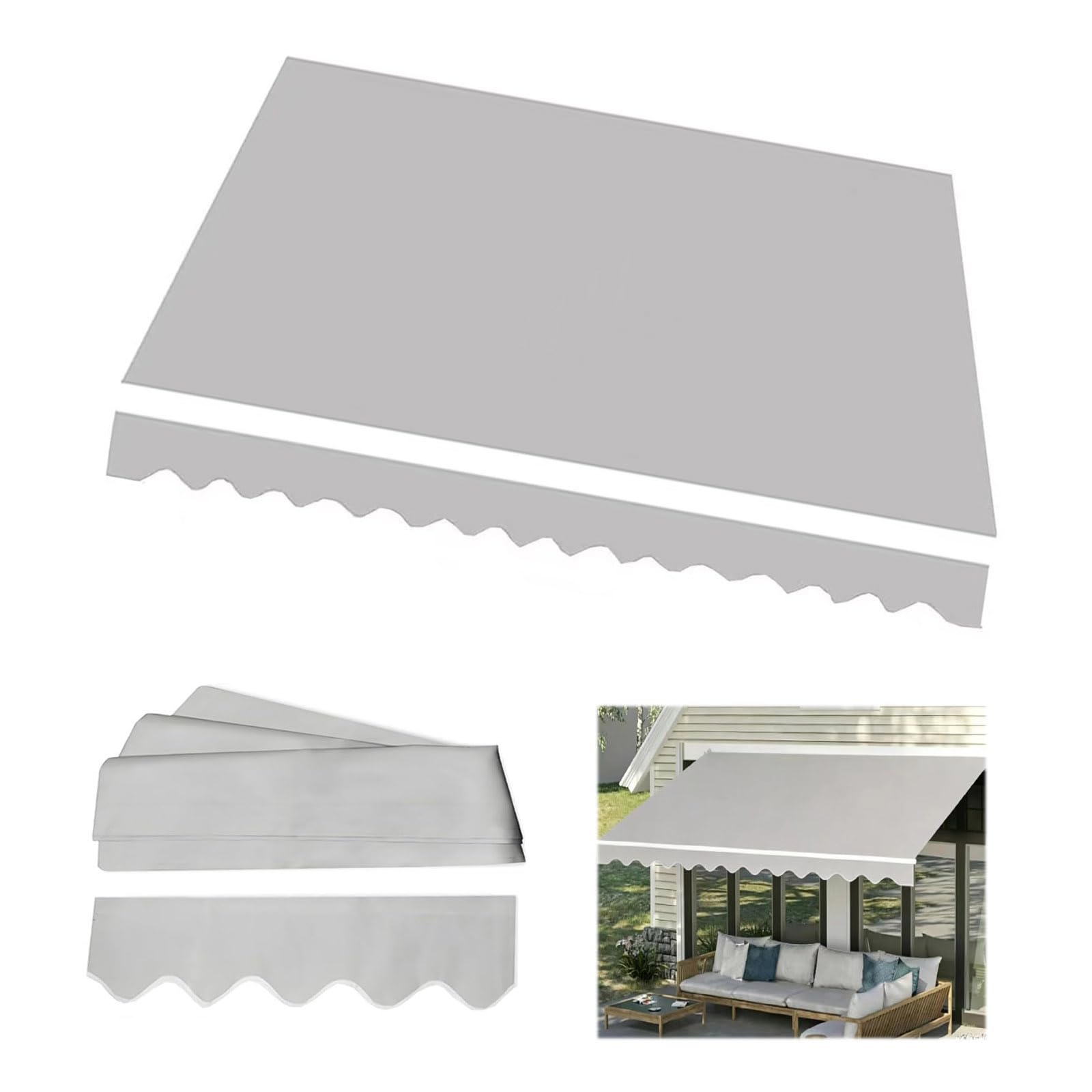 Ersatzstoff für Terrassenmarkisen, Polyester, UV- und Wasserbeständig, mit Frontblende für einziehbare Markisen, Größe nach Maß(Size:3.5x2m,Color:Hellgrau) Garden