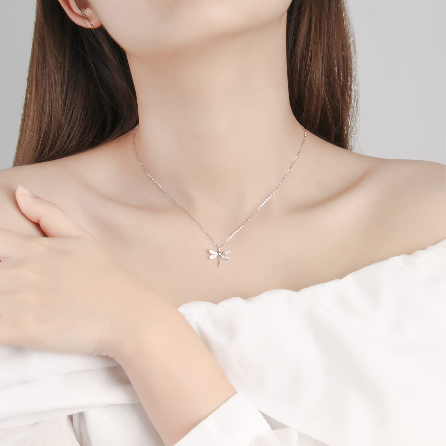 Halskette mit Libellen-Anhänger, Sterlingsilber, für Frauen, zierliche Gold-Roségold-Plissee-Halskette, Schmuck-Geschenk