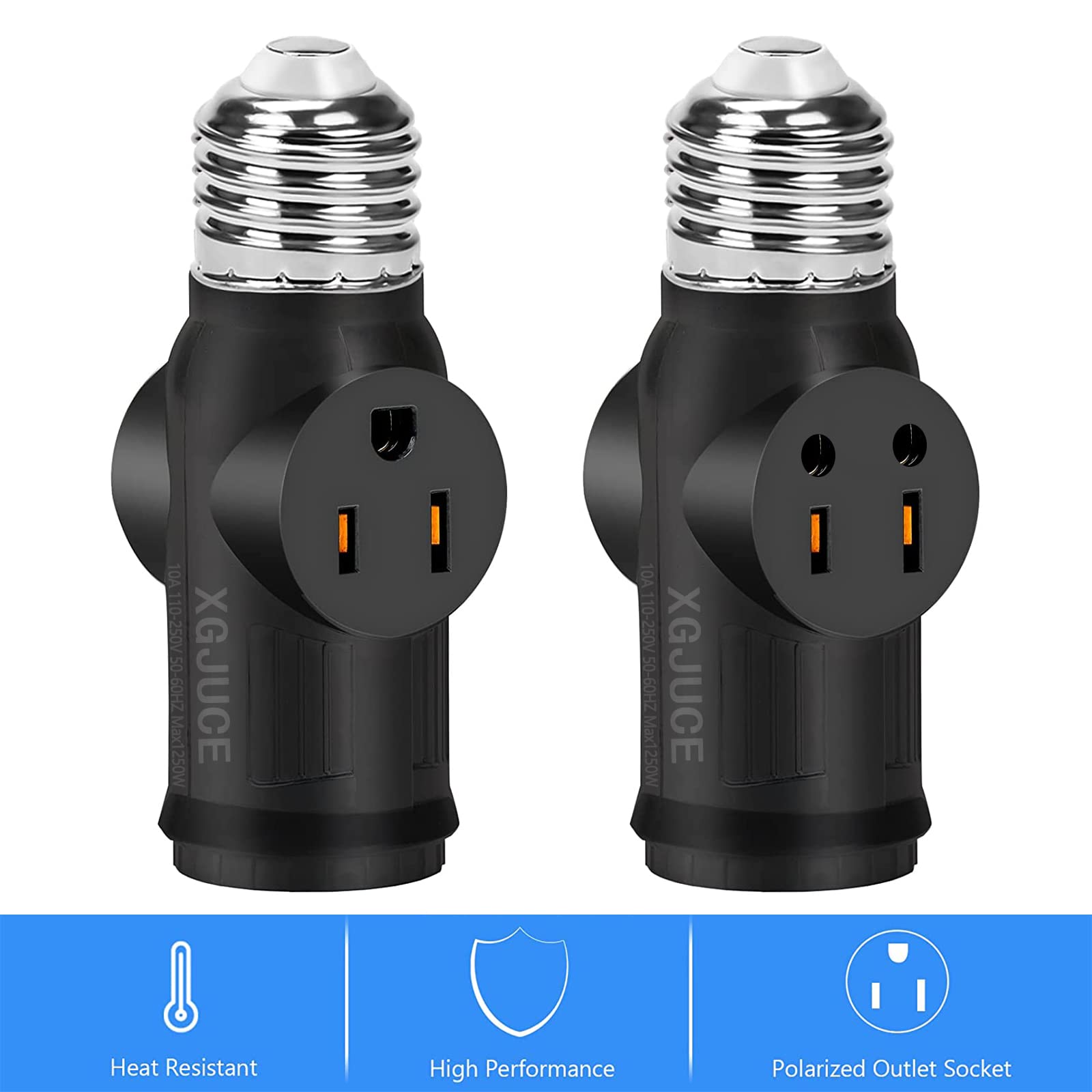 Adaptador de enchufe hembra de 3 garras, salida E26 luz exterior, bombilla E27 de 2/3 pines, convertidor para garaje, patio, cámara CCTV (1, negro)