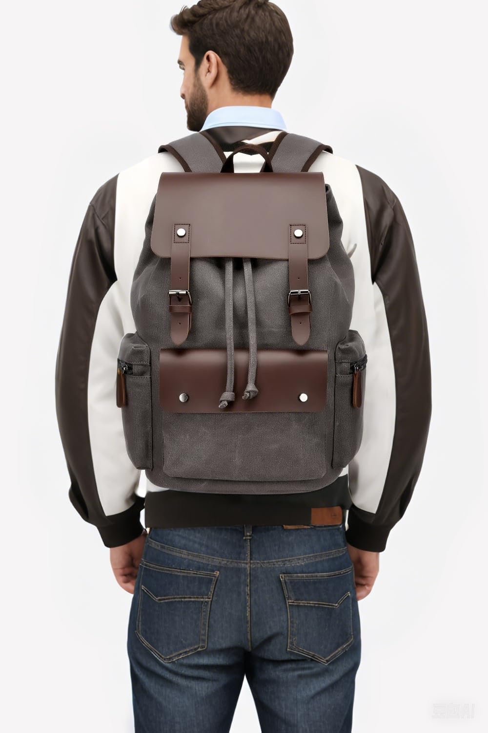 Zaino Vintage in Tela e Pelle, Grande Capacità Multi-Tasca per Università, Viaggi & Lavoro, Zaino Impermeabile per Scuola (Verde Oliva)