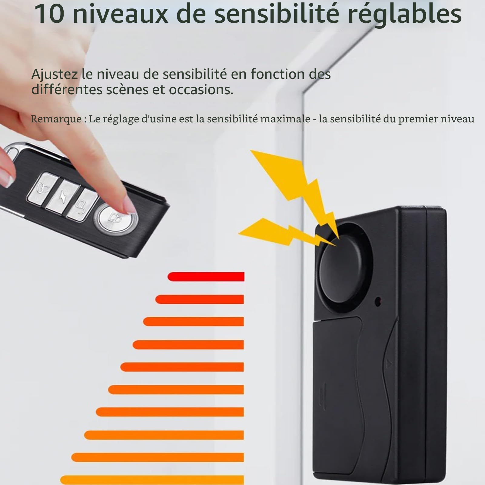 Mengshen Lot de 3 détecteurs de mouvement anti-vol 110 dB - Sensibilité forte - Réglable - Système de sécurité pour porte, fenêtre, vélo, moto, maison