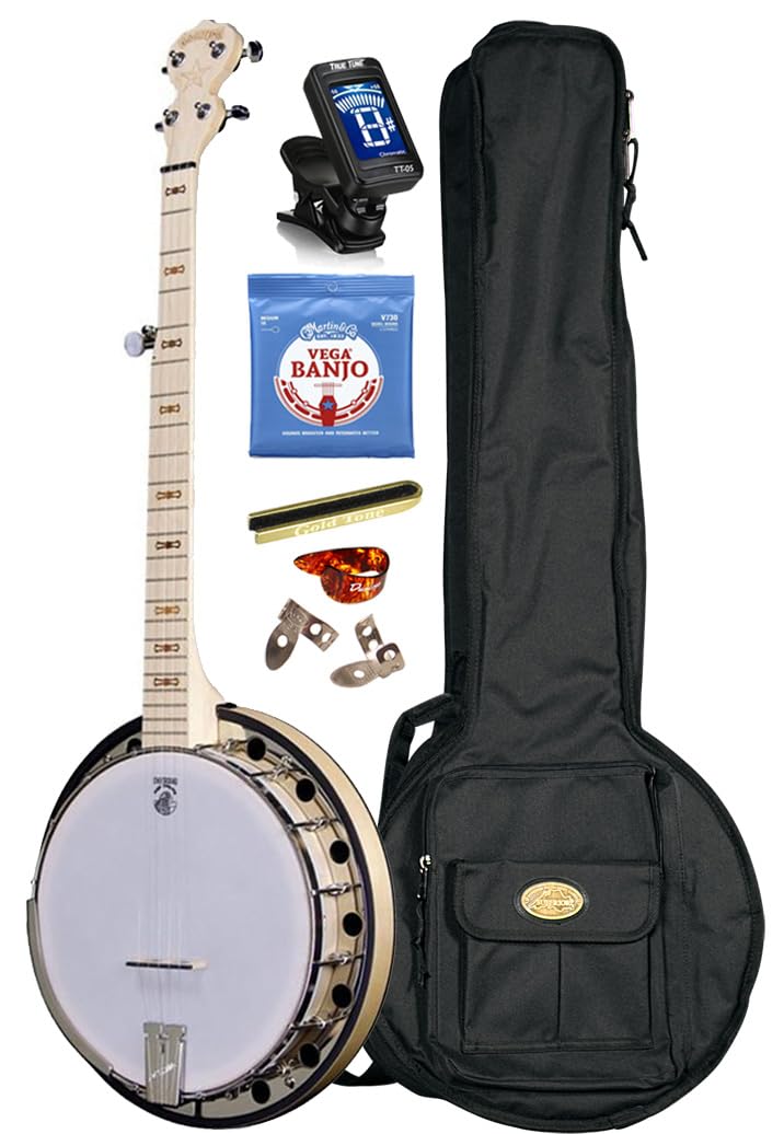 Deering Goodtime 2 5-String Resonator Nickel Hardware Bluegrass Banjo with Deluxe Padded Bag, Strings, Dunlop Finger and Thumb Picks, True Tune Rechargeable Tuner, Mute, Bundle Starter Package