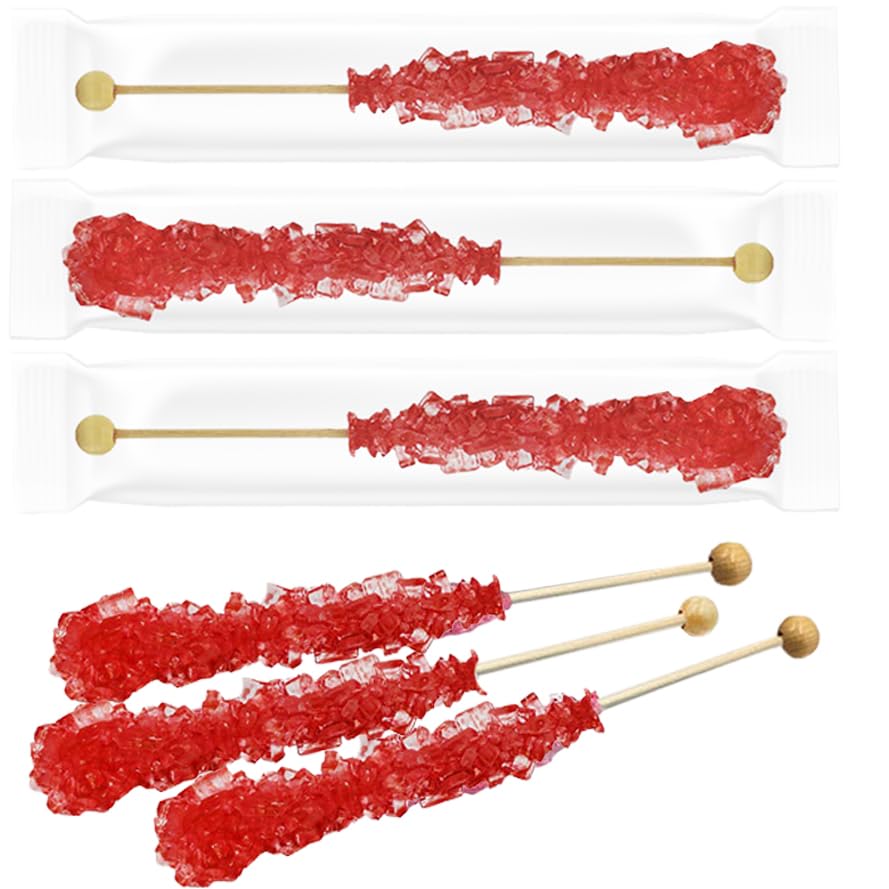Fruidles Rock Candy Lollipop Suckers, Color and Flavor Assortment, Individually Wrapped, 6.5" (Cherry, 6-Pack)