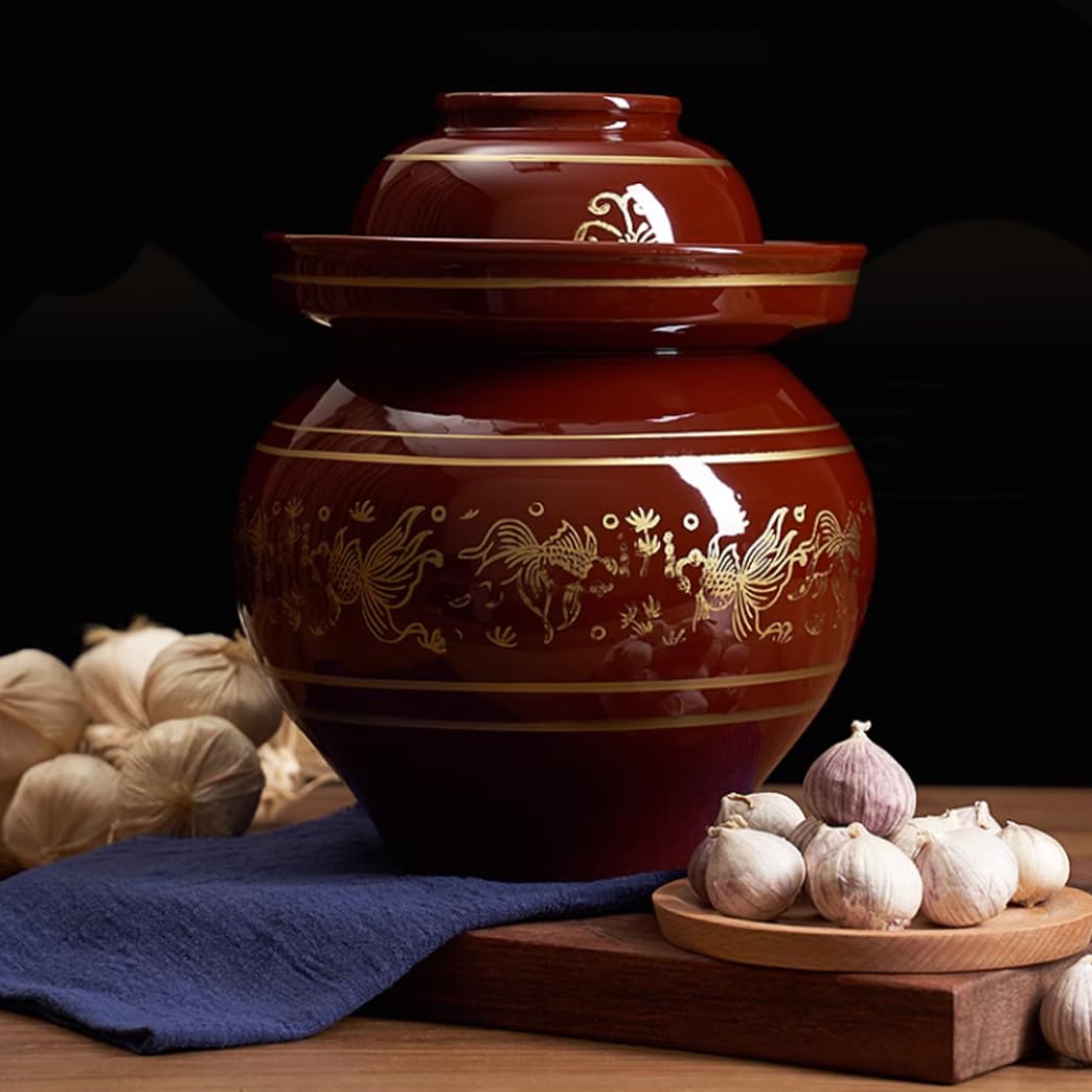 Ceramiczny słoik na marynaty z pokrywkami, tradycyjny chiński porcelanowy garnek do marynowania, ceramiczny garnek do fermentacji z uszczelką wodną pokrywką śluzy powietrznej, garnek do kiszonej