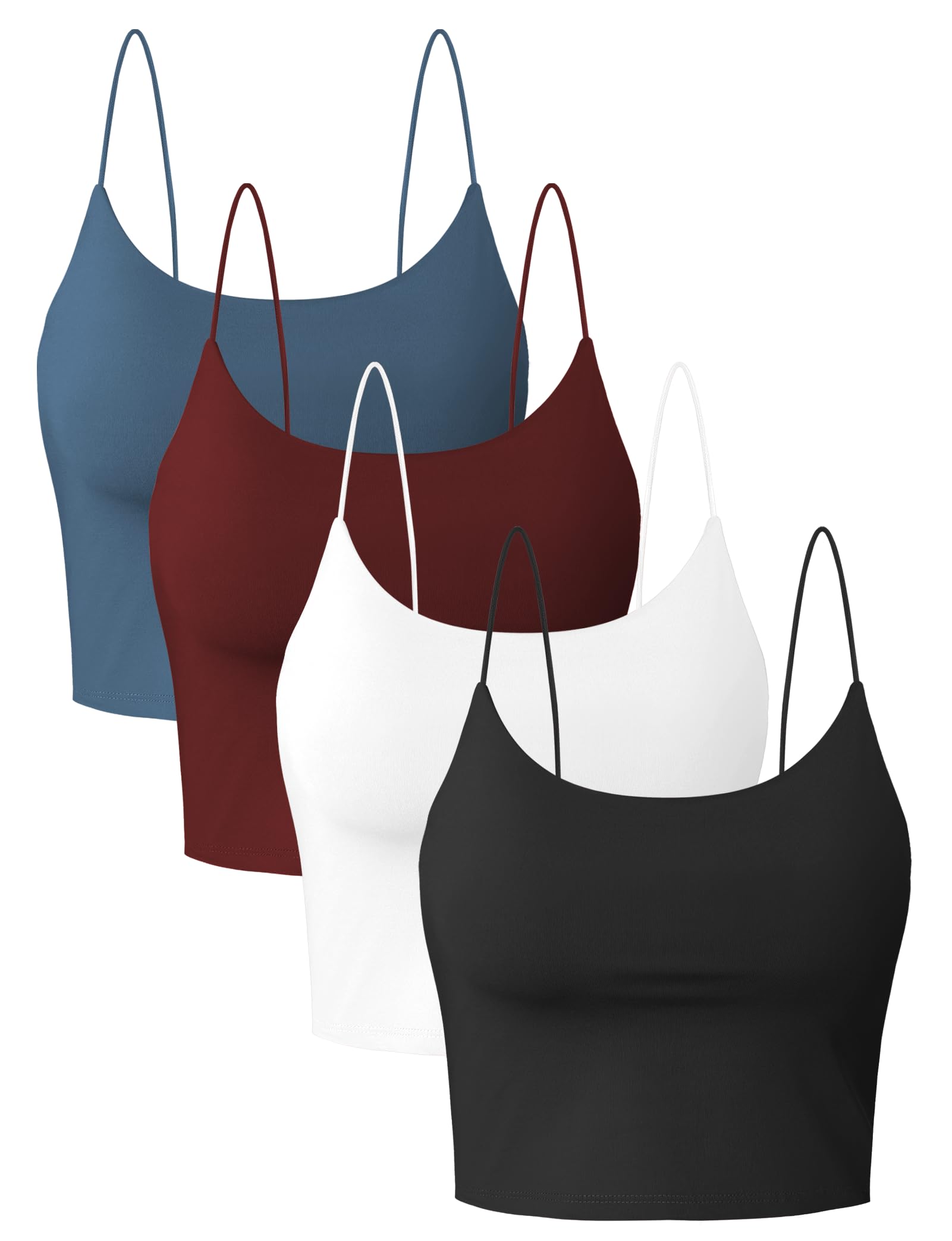 Paquete de 2 camisetas cortas sin mangas para mujer, camiseta básica corta de doble capa con tirantes delgados, bralette corto sin mangas, negro, blanco, vino, azul, M