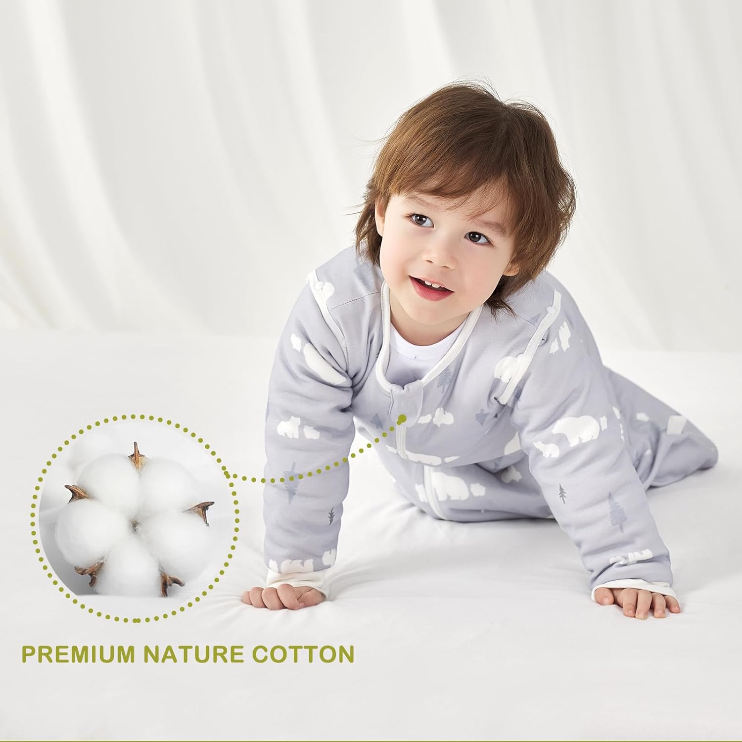 3.5 TOG Super Soft Winter Sleep Sack, 100% Organic Cotton Thick Warm Baby Wearable Blanket for 18-36 Months, Bear, Size L