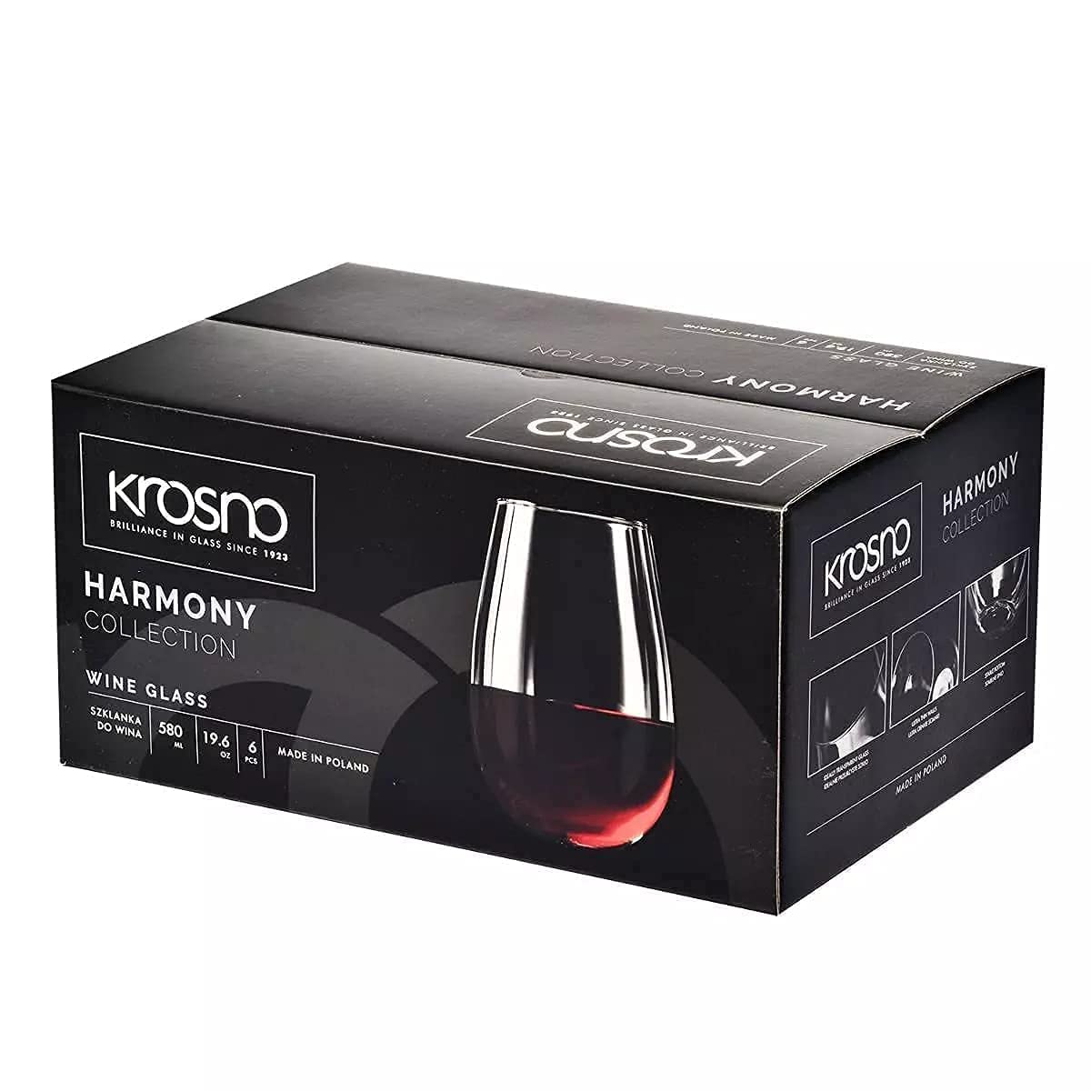KROSNO Stemless Red Wine Glasses Set of 6 19.6 oz Harmony