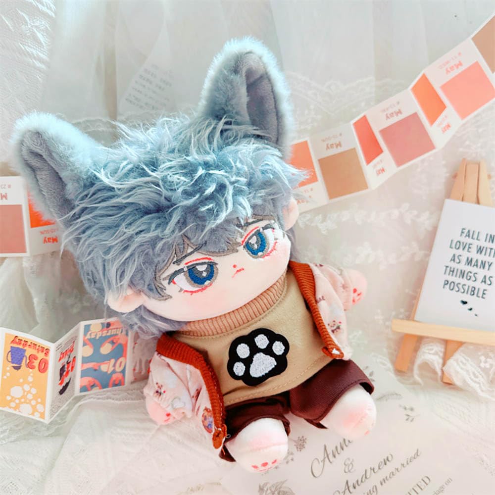 niannyyhouse Ropa de muñeca de felpa de 20 cm, abrigo de gato, sudadera con capucha, pantalones, gafas, accesorios para muñecas de 8 pulgadas (gris