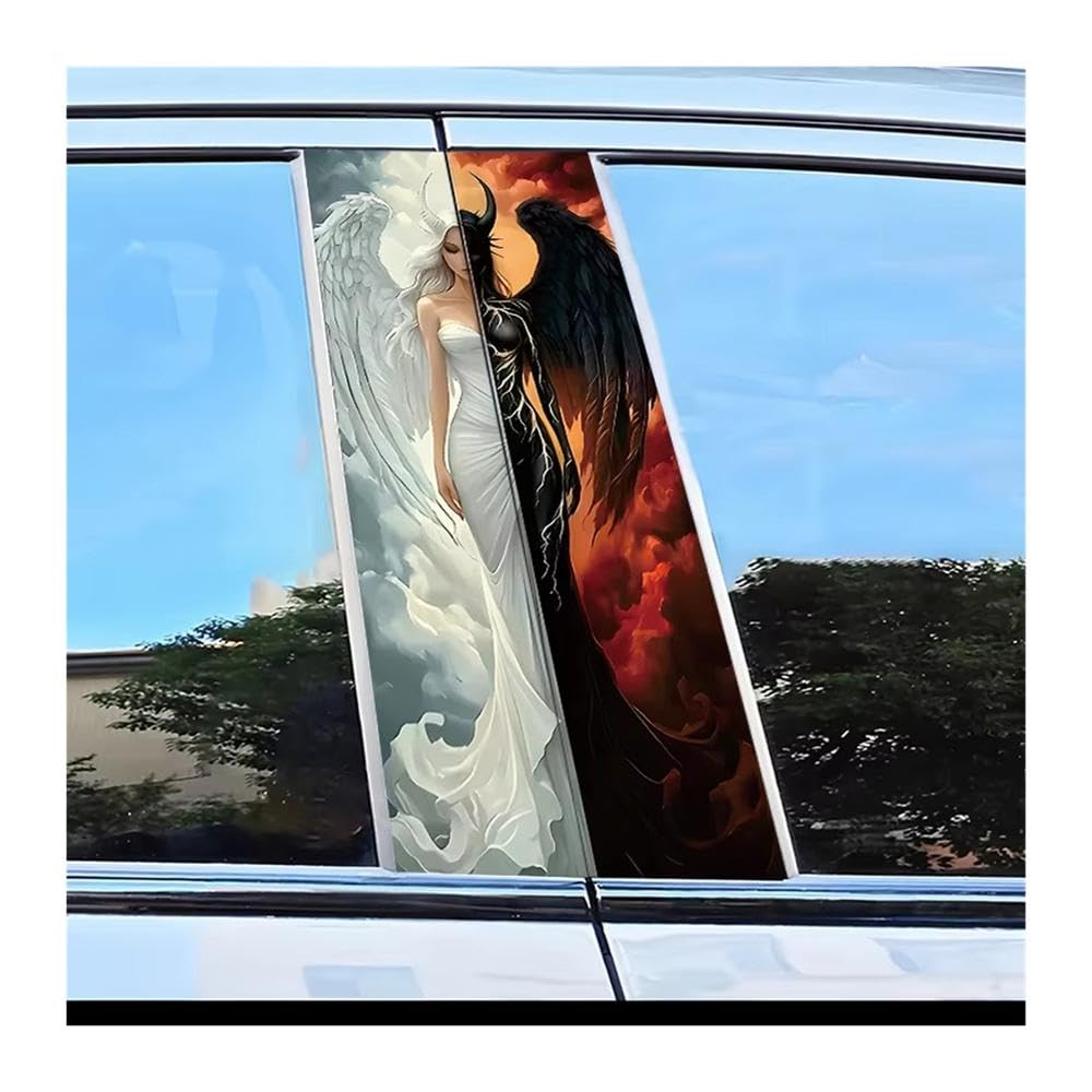 Bertdcx One Color 2 Pieces Of Car B-Pillar Stickers Angel Devil Double Sided Image Vinyl Protective Film Auto Parts