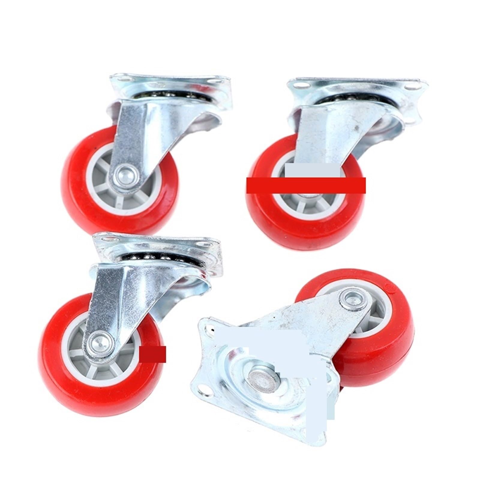 Roulettes meuble pivotantes en caoutchouc rouge 1.5 pouces lot de 4 pièces pour charges légères