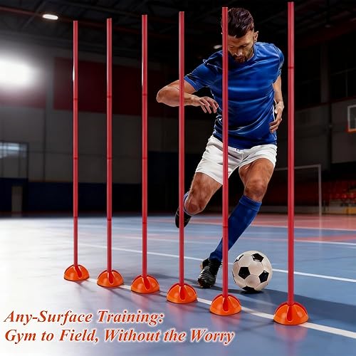 Miniatura 6 de 6 bastones de entrenamiento de agilidad de fútbol ajustables de 6 pies, equipo de entrenamiento de agilidad de fútbol con escalera de velocidad de