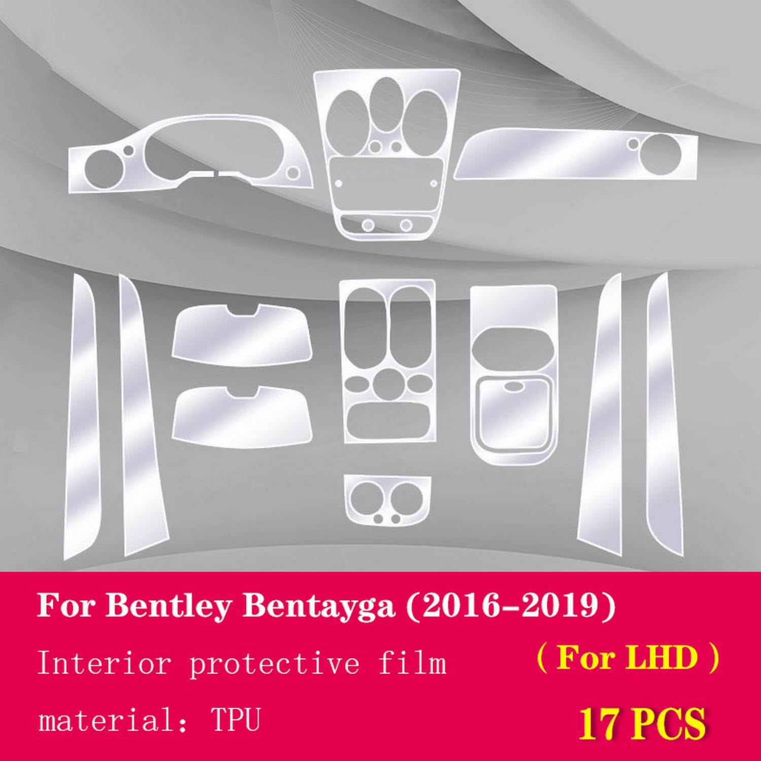 Wnętrze samochodu Folia ochronna do płyty fortepianowej TPU przezroczysta folia samoprzylepna Odporna na zarysowania PPF, dla Bentley Bentayga 2016-2019
