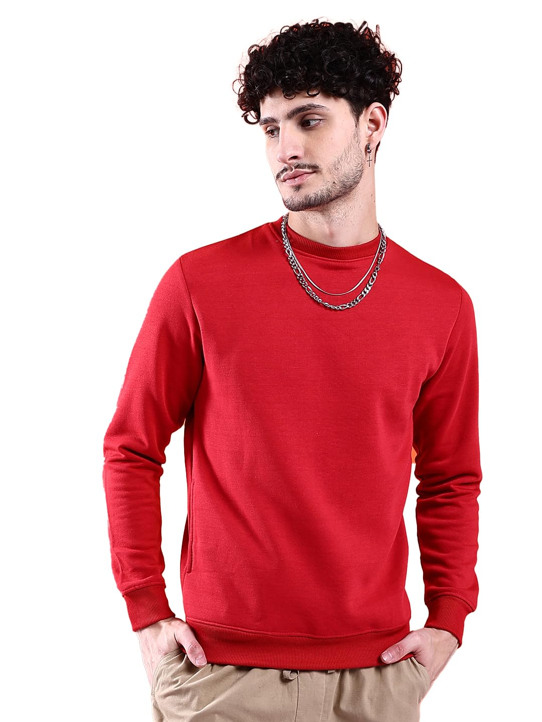 the indian garage co Men Polyester Regular Fit Solid Crew Neck Overhead Sweatshirt-picture-39