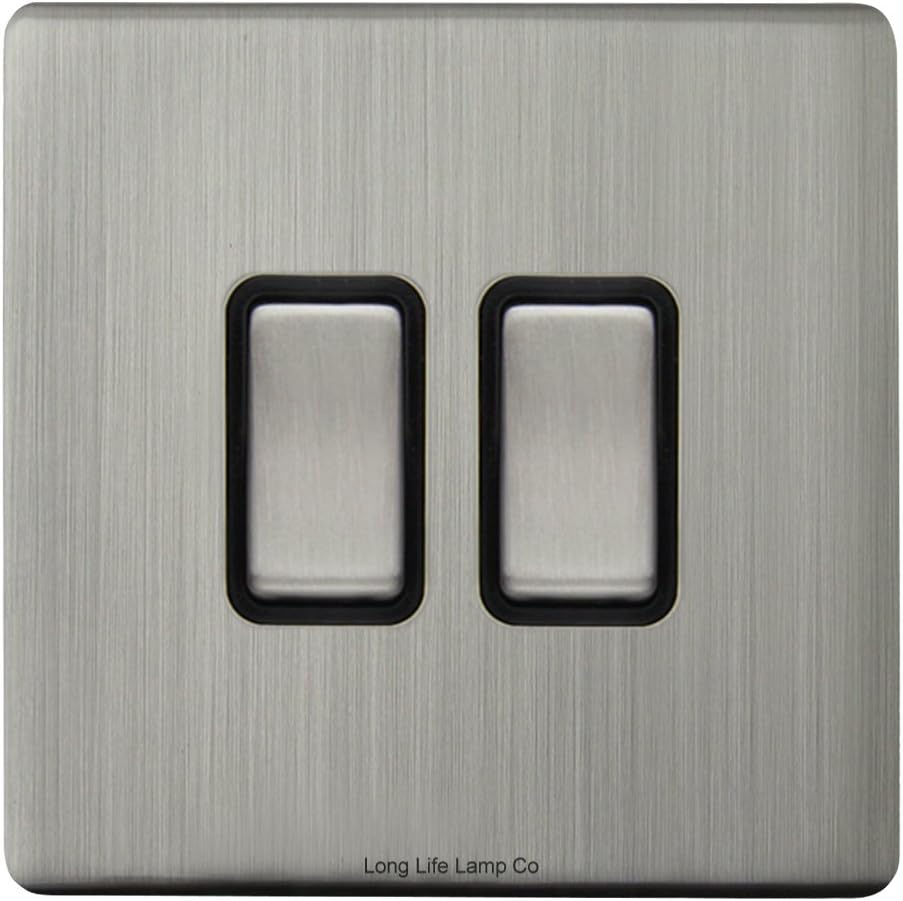 Gloss Brush Chrome Double Light Switch 2 Gang 2 Way N304DME Screwless Finish Wall Plate