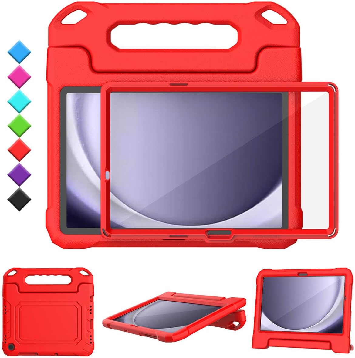 Kids Case for Samsung Galaxy Tab A9 Plus 11″ Tablet, Built-in Screen Protector, Shockproof Handle Stand Protective Cover for Samsung Galaxy Tab A9+ 11 Inch 2023(SM-X210/X216/X218), Red