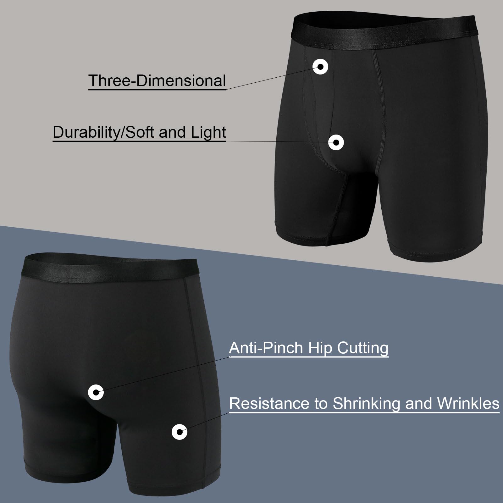Nuofengkudu Lot de 6 Boxer Homme Sport Calecon Ouvert Poche Boxer Anti Frottement Caleçon Elasthane Polyester Flex Respirant Confort Ado Stretch Fitted sous Vetement Running