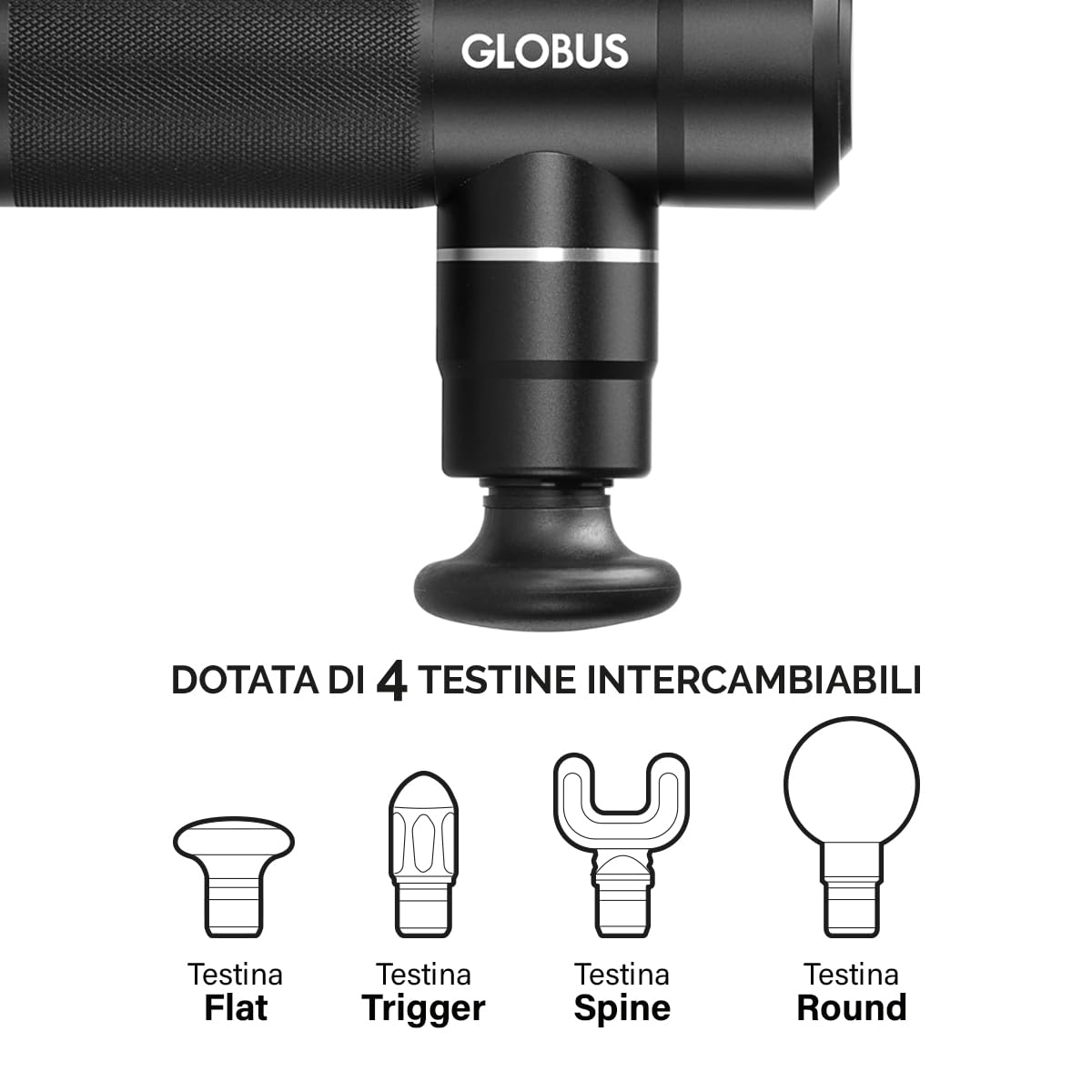 GLOBUS | 4 Vibe Massage Gun, Pistola Massaggio Muscolare a 4 Velocità, Ideale per Rilassamento e Recupero Post Attività Fisica
