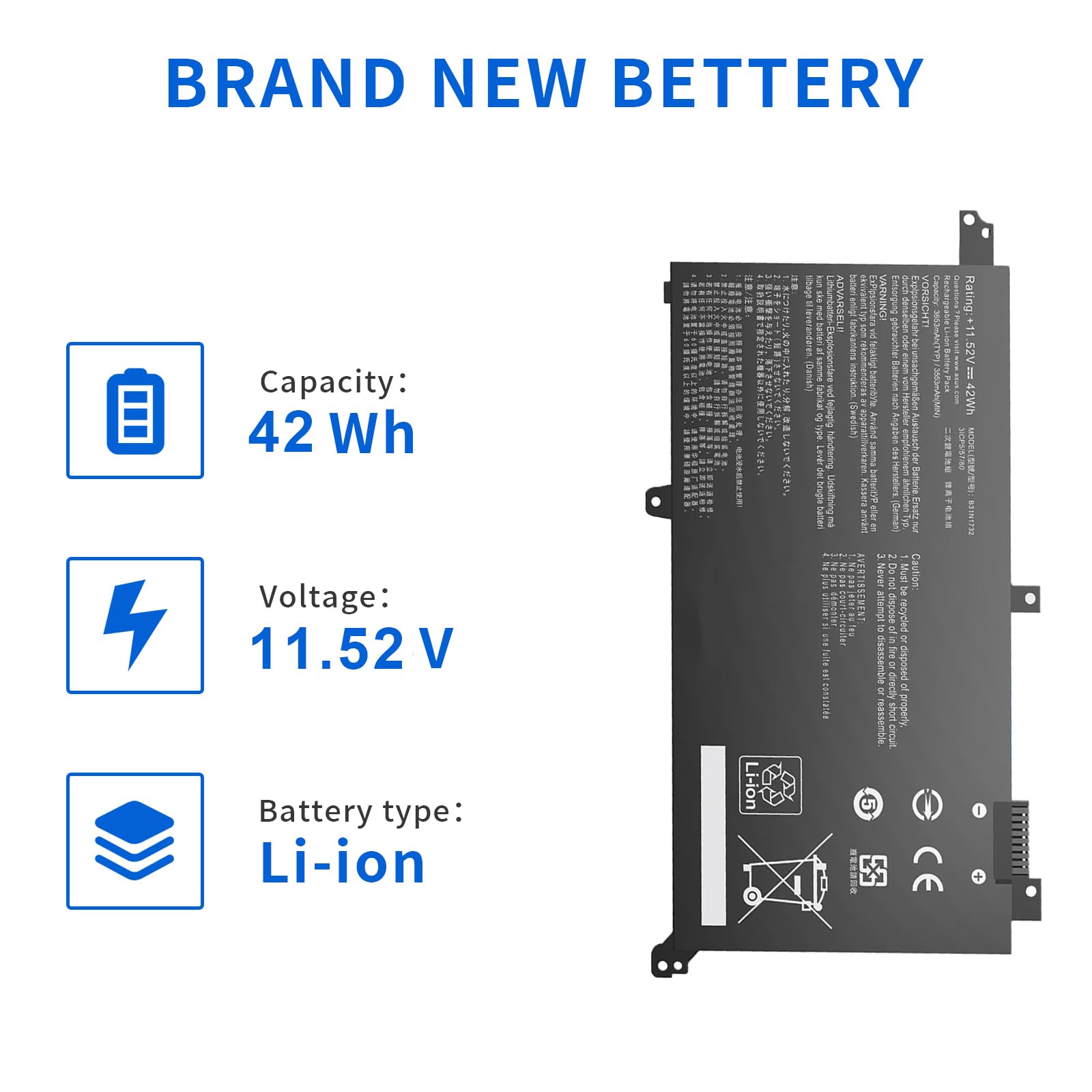 B31N1732 Batteria di ricambio per computer portatile ASUS A571G K571GT X571G X571GT-BQ274T Vivobook S14 S430f S430FN-EB168T K430UF K430FN R430FN R430FA B31Bi9H S433H 00UF VV. 430FNV430UF F571GD