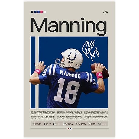Peyton Manning Poster Canvas Wall Art Peyton Manning Photo Print for Home Bedroom Decor