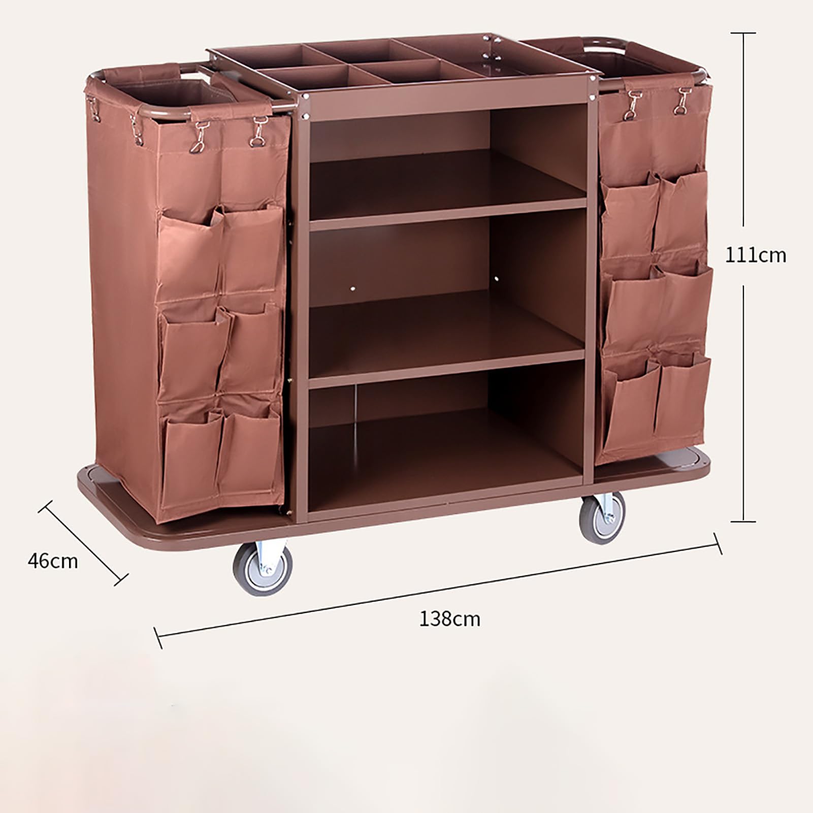 Carrello Multifunzionale per Hotel, per Pulizie Commerciali Tradizionali, per Il Servizio in Camera e per Le Pulizie domestiche, Colore Marrone.