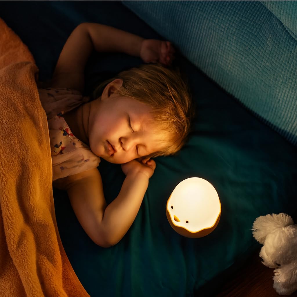 Shopia Luz Bebe Nocturna Quitamiedos Infantil de Silicona - Lampara Pollito Táctil, Recargable y Portatil con Luz Calida Regulable para la Habitacion del Bebe