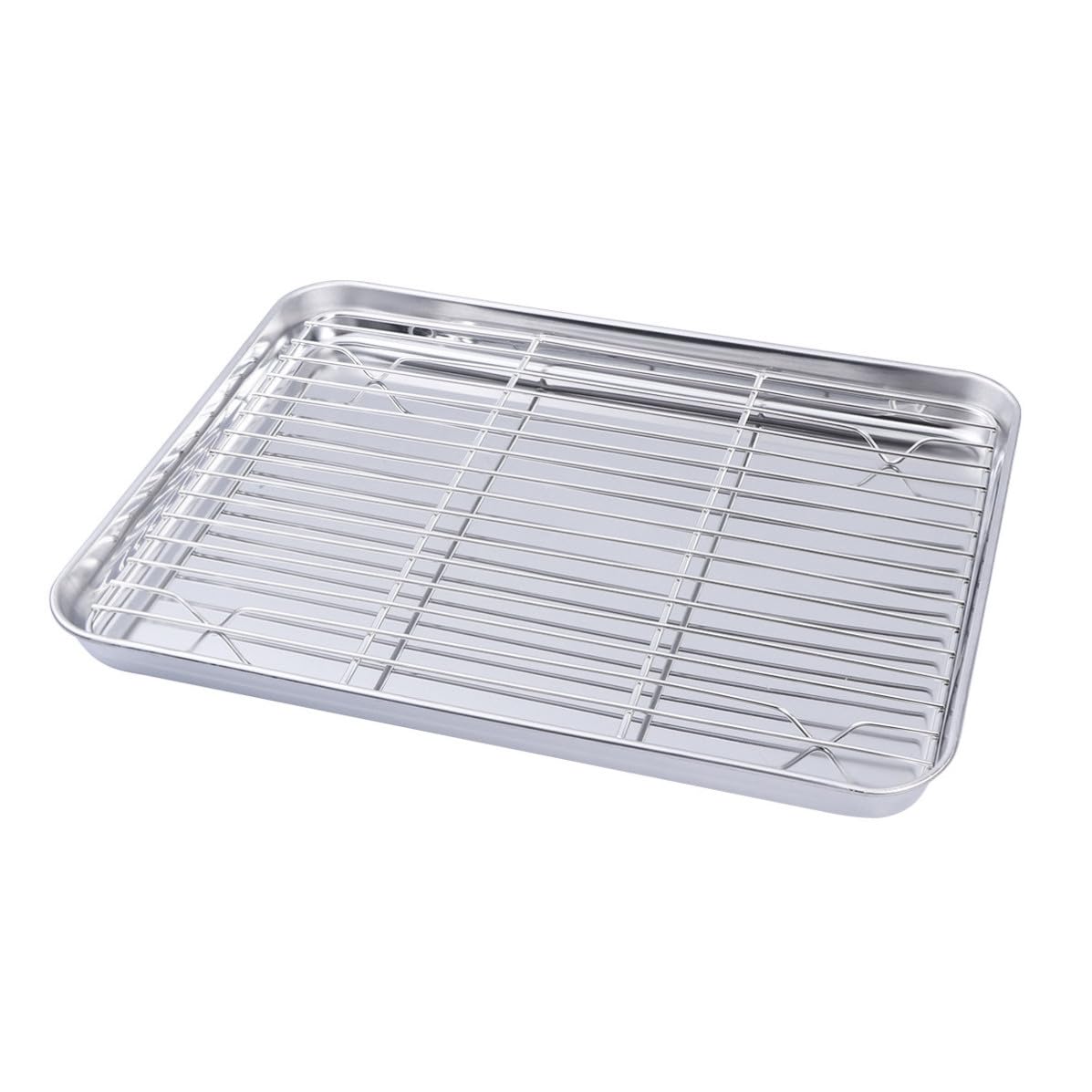 OSALADI Bandejas para Hornear Fácil Limpieza Juego de 2 y Rejillas de Acero Inoxidable Plata Mantienen de Pie, Adecuado para Pasteles y Uso en Restaurantes