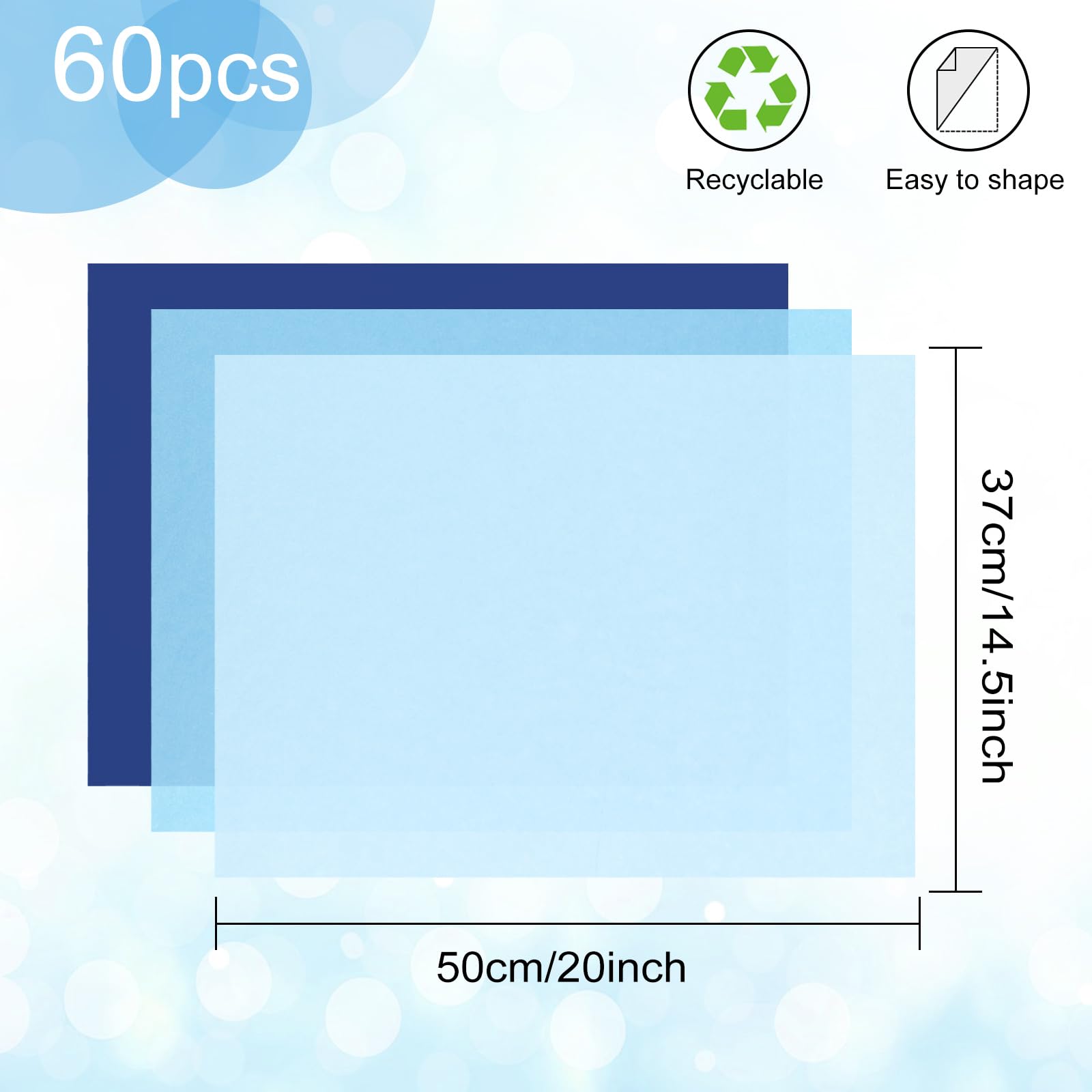 Lot De 60 Feuilles Papier De Soie Bleu Layette – 50x70cm – Pour Emballage Cadeau, Art Et Loisirs Créatifs - 2