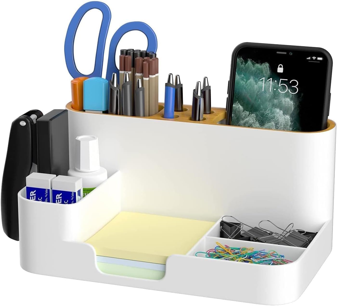 Valuxe Modern Desk Organizer, Desktop Organizer with Pencil Holders, Office Stationery Supplies Organizers, Marker & Pen Holder Desk Tidy Paperclip Storage & Office Accessories Caddy Desktop White