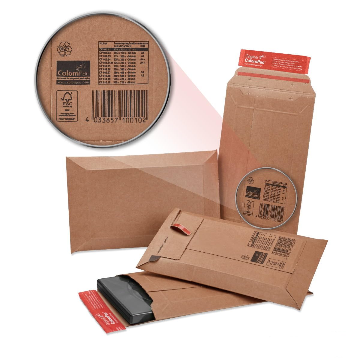 ColomPac CP 010.01 Versandtaschen 150x250 mm aus Wellpappe, braun | verschiedende Mengen wählbar (600)