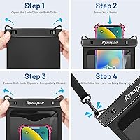 Vista 9 de Paquete de 2 bolsas impermeables para teléfono, funda impermeable de 10 pulgadas con cordón, IPX8, bolsa seca para teléfono celular, artículos