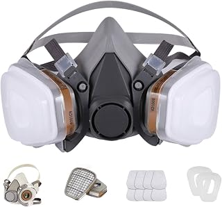 Reusable Face Cover Set for Painting,Gas, Dust, Machine Polishing, Organic Vapors with Filter Cotton for Staining,Car Spraying,Sanding &Cutting, DIY and Other Work Protection