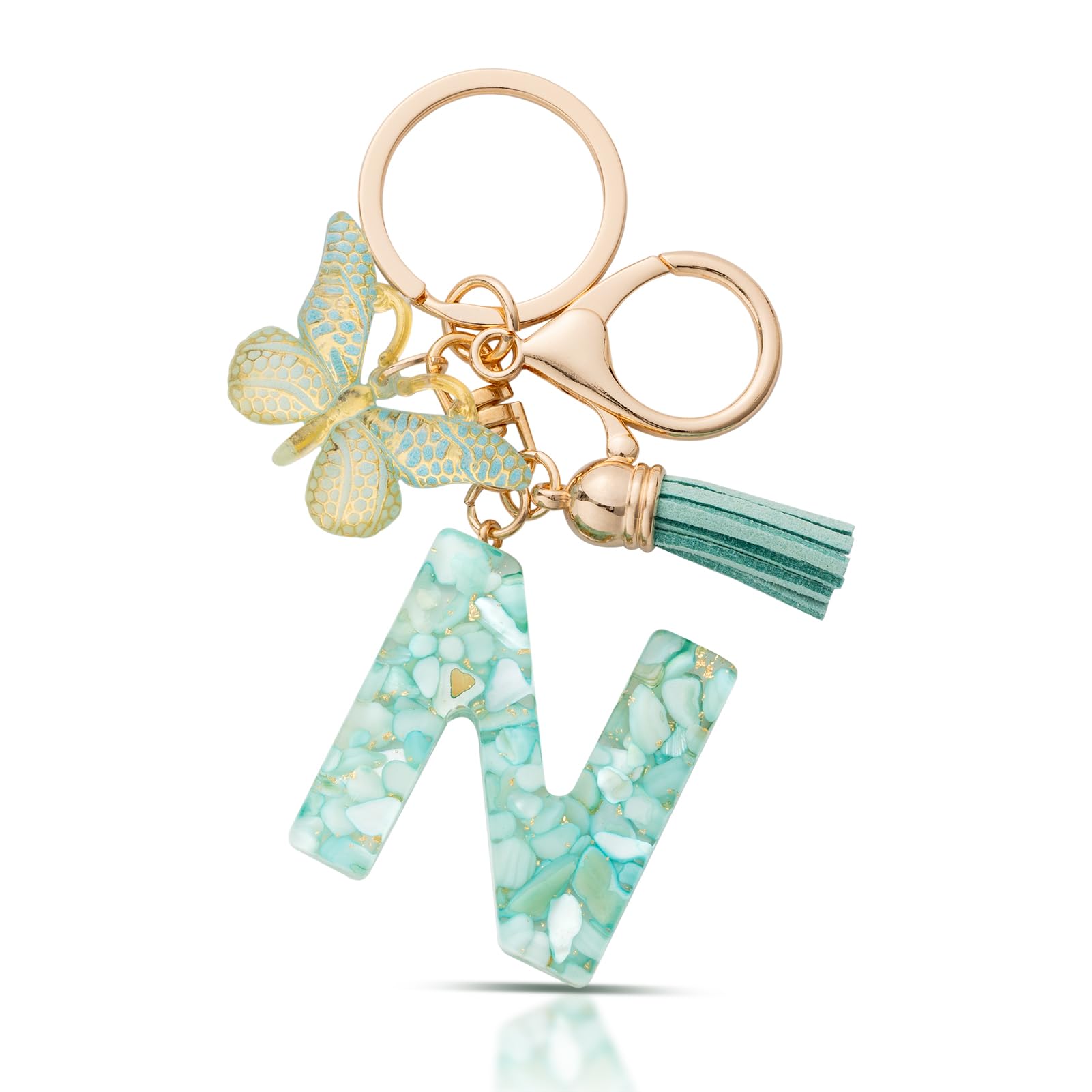 MORSUNBELA Schlüsselanhänger Buchstabe Mädchen Geschenke Schlüsselanhänger mit Buchstaben Anfangsbuchstabe Schmetterling Keychain Letter für Frauen Damen
